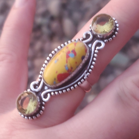 New Mosaic Balloon Jasper & Citrine 925 Silver Ring. - Picture 2 of 8